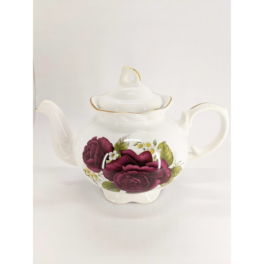 Arthur Wood & son Teapot Staffordshire England Roses Gold Trim